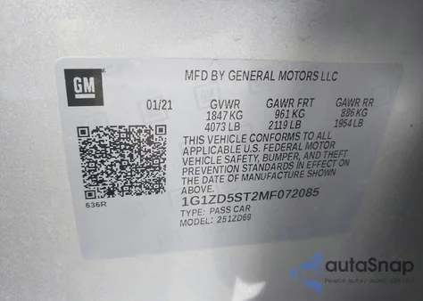 2021 Chevrolet Malibu Fwd Lt from USA, damaged, VIN 1G1ZD5ST2MF072085